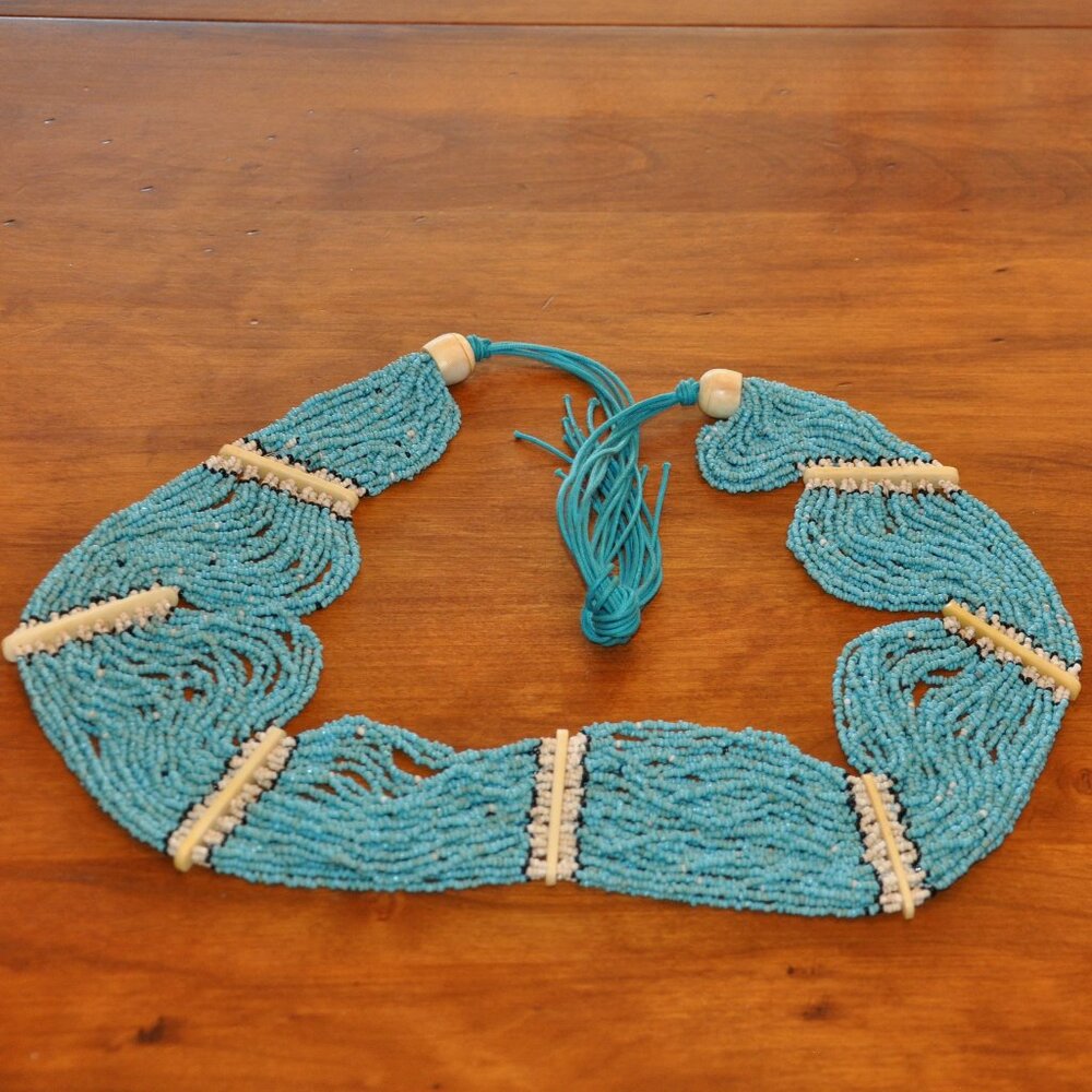 Multi Strand Hand beaded Turquoise & Bone Statement Necklace (Hip Hugger Belt)